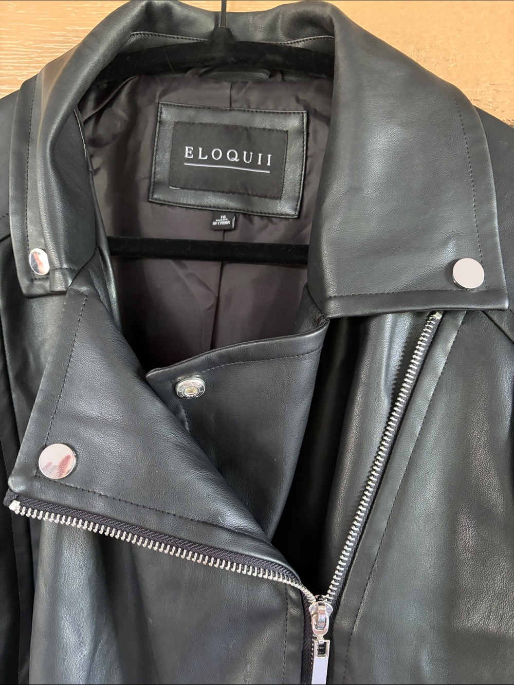 Eloquii Classic Black Leather Asymmetrical Moto Jacket -Sz 16 - Picture 3 of 10